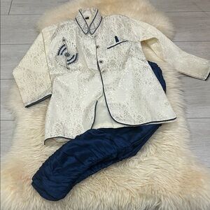Ethnic Indian Wear Cream and Navy Kids Matching Set